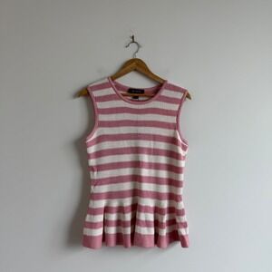 St. John Pink and White Striped Peplum‎ Tank Size Large NWT